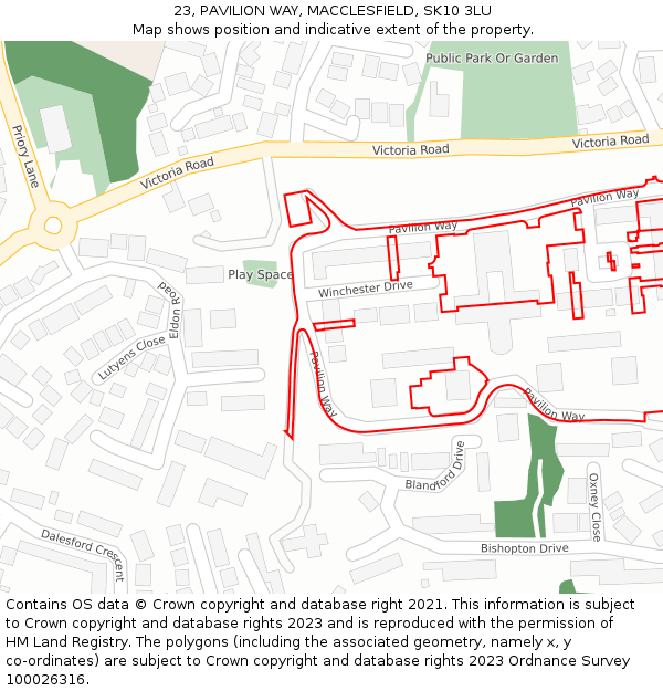 23, PAVILION WAY, MACCLESFIELD, SK10 3LU: Location map and indicative extent of plot