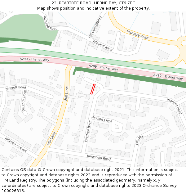 23, PEARTREE ROAD, HERNE BAY, CT6 7EG: Location map and indicative extent of plot
