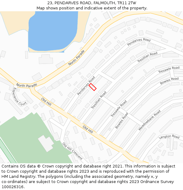 23, PENDARVES ROAD, FALMOUTH, TR11 2TW: Location map and indicative extent of plot