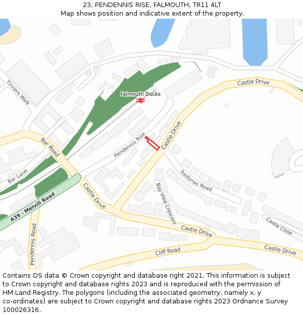 23, PENDENNIS RISE, FALMOUTH, TR11 4LT: Location map and indicative extent of plot