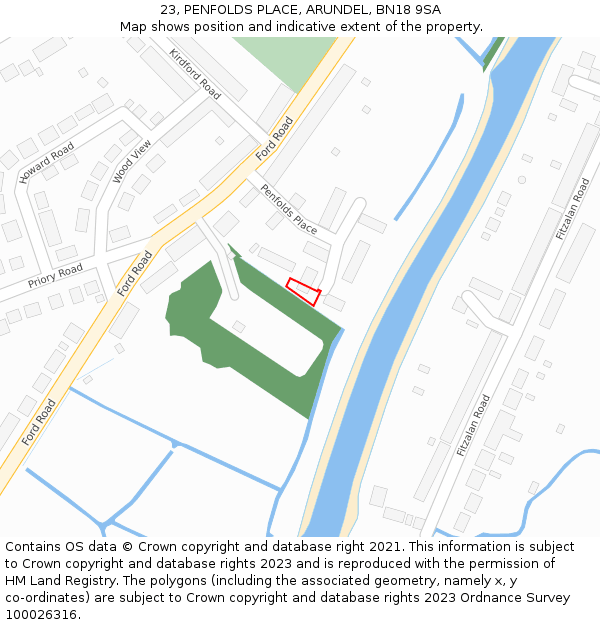 23, PENFOLDS PLACE, ARUNDEL, BN18 9SA: Location map and indicative extent of plot