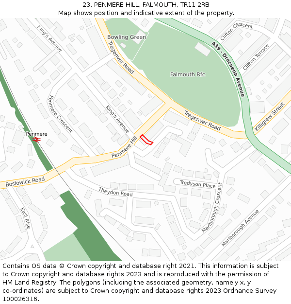 23, PENMERE HILL, FALMOUTH, TR11 2RB: Location map and indicative extent of plot