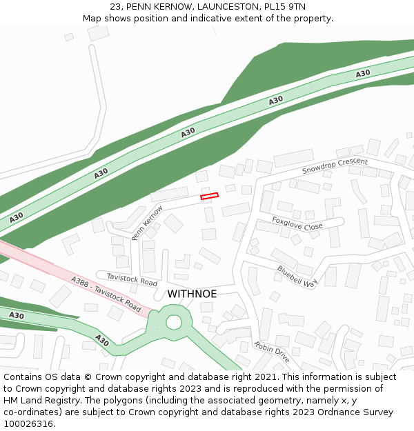 23, PENN KERNOW, LAUNCESTON, PL15 9TN: Location map and indicative extent of plot