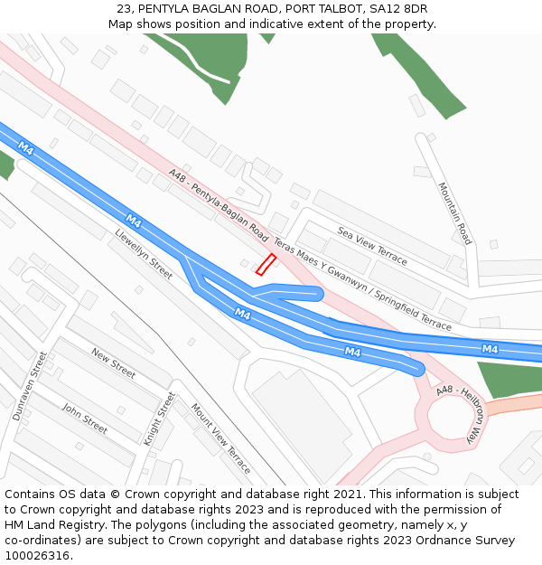 23, PENTYLA BAGLAN ROAD, PORT TALBOT, SA12 8DR: Location map and indicative extent of plot