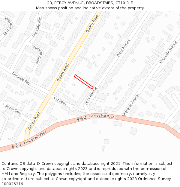 23, PERCY AVENUE, BROADSTAIRS, CT10 3LB: Location map and indicative extent of plot