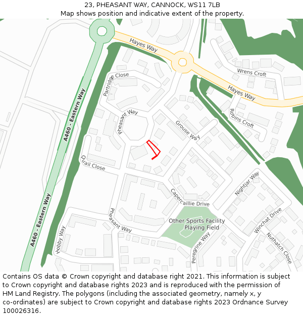 23, PHEASANT WAY, CANNOCK, WS11 7LB: Location map and indicative extent of plot
