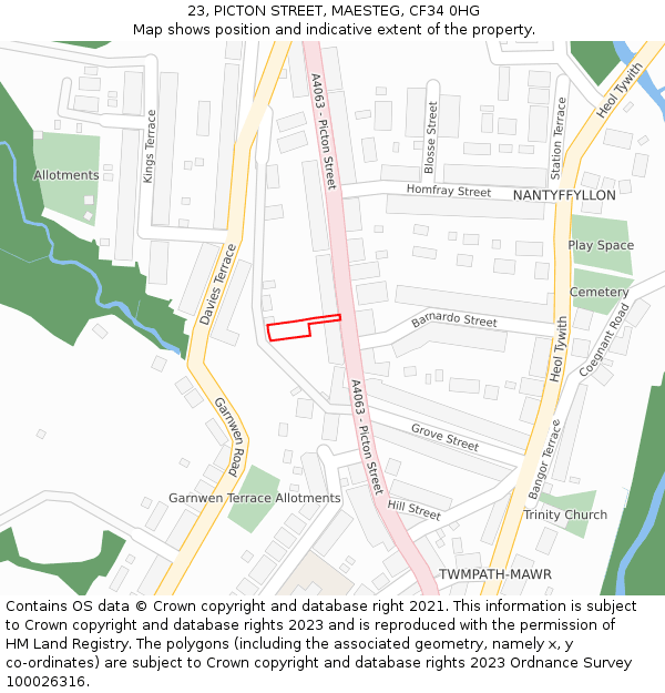 23, PICTON STREET, MAESTEG, CF34 0HG: Location map and indicative extent of plot