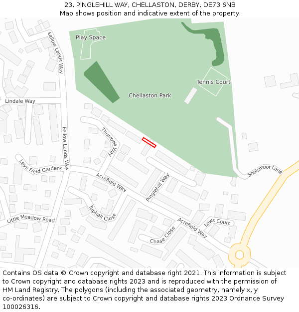 23, PINGLEHILL WAY, CHELLASTON, DERBY, DE73 6NB: Location map and indicative extent of plot