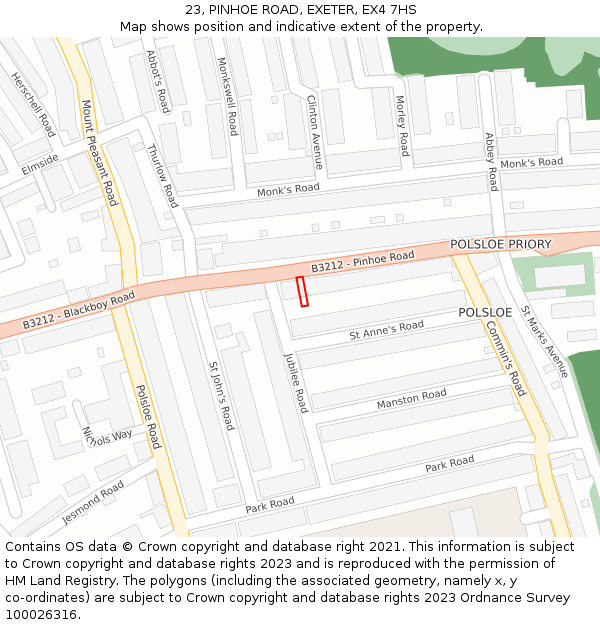 23, PINHOE ROAD, EXETER, EX4 7HS: Location map and indicative extent of plot
