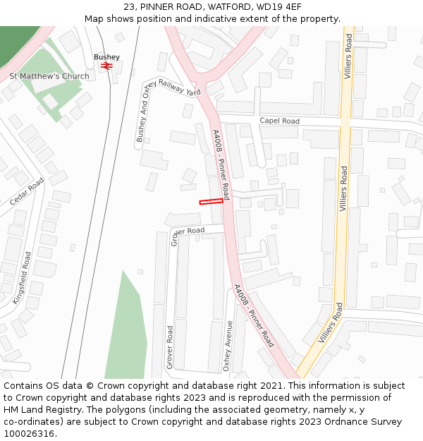 23, PINNER ROAD, WATFORD, WD19 4EF: Location map and indicative extent of plot