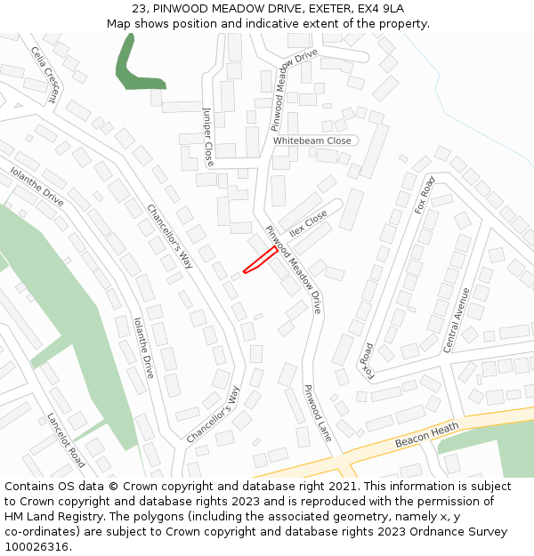 23, PINWOOD MEADOW DRIVE, EXETER, EX4 9LA: Location map and indicative extent of plot