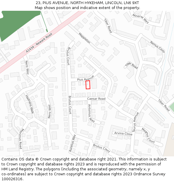 23, PIUS AVENUE, NORTH HYKEHAM, LINCOLN, LN6 9XT: Location map and indicative extent of plot