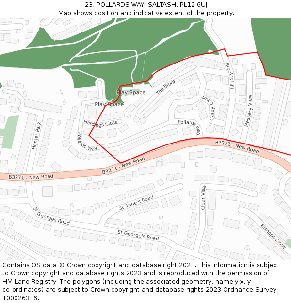 23, POLLARDS WAY, SALTASH, PL12 6UJ: Location map and indicative extent of plot