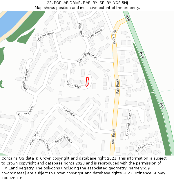 23, POPLAR DRIVE, BARLBY, SELBY, YO8 5NJ: Location map and indicative extent of plot