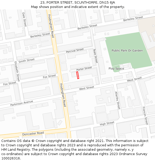 23, PORTER STREET, SCUNTHORPE, DN15 6JA: Location map and indicative extent of plot