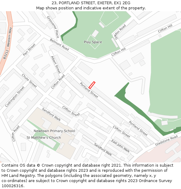 23, PORTLAND STREET, EXETER, EX1 2EG: Location map and indicative extent of plot