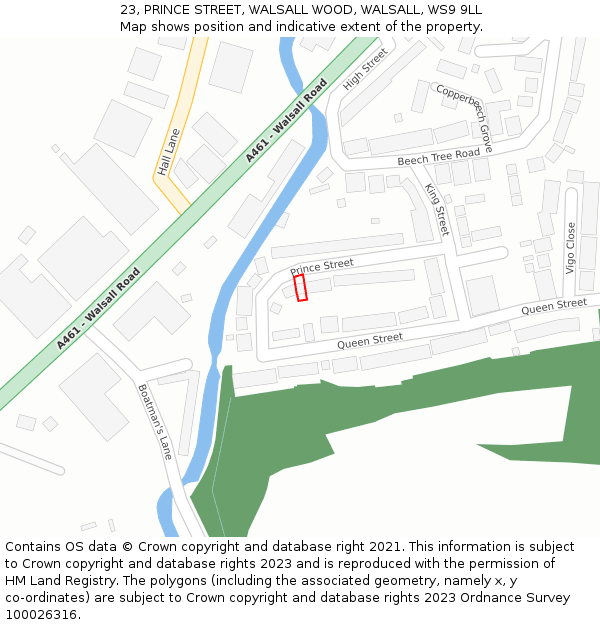 23, PRINCE STREET, WALSALL WOOD, WALSALL, WS9 9LL: Location map and indicative extent of plot