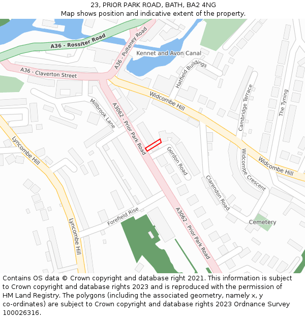23, PRIOR PARK ROAD, BATH, BA2 4NG: Location map and indicative extent of plot