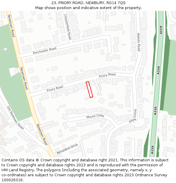 23, PRIORY ROAD, NEWBURY, RG14 7QS: Location map and indicative extent of plot