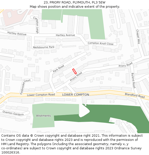 23, PRIORY ROAD, PLYMOUTH, PL3 5EW: Location map and indicative extent of plot