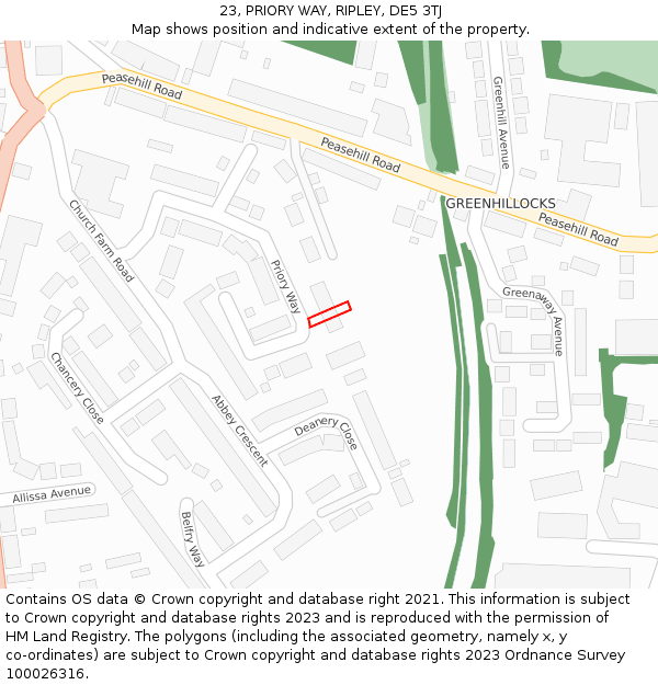 23, PRIORY WAY, RIPLEY, DE5 3TJ: Location map and indicative extent of plot