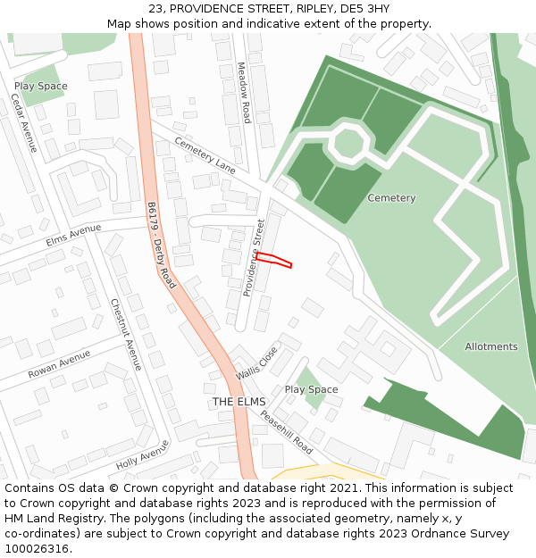 23, PROVIDENCE STREET, RIPLEY, DE5 3HY: Location map and indicative extent of plot