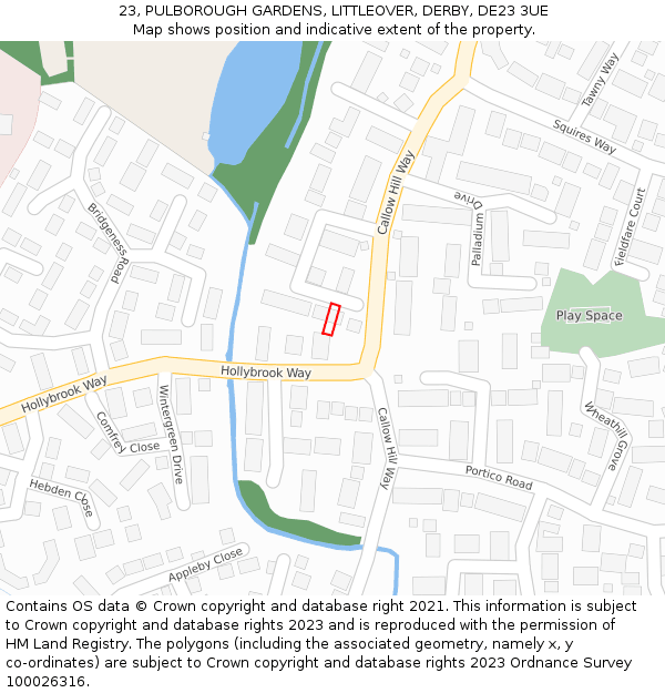 23, PULBOROUGH GARDENS, LITTLEOVER, DERBY, DE23 3UE: Location map and indicative extent of plot