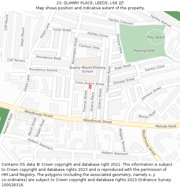 23, QUARRY PLACE, LEEDS, LS6 2JT: Location map and indicative extent of plot