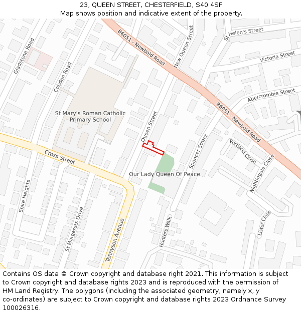 23, QUEEN STREET, CHESTERFIELD, S40 4SF: Location map and indicative extent of plot