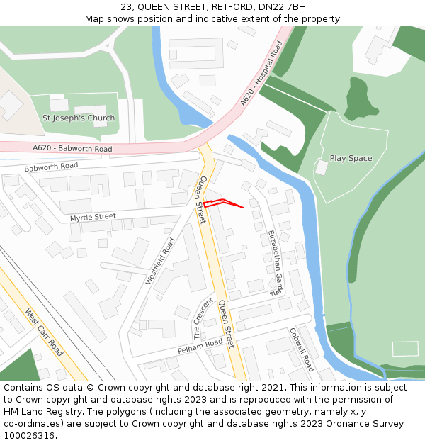 23, QUEEN STREET, RETFORD, DN22 7BH: Location map and indicative extent of plot