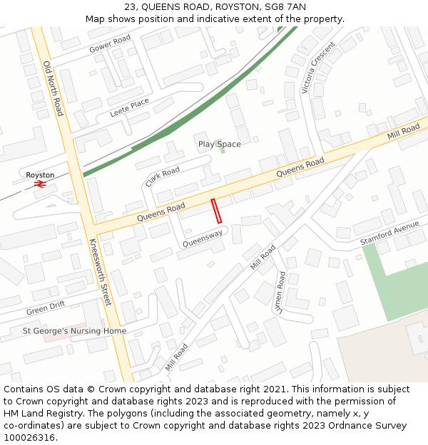 23, QUEENS ROAD, ROYSTON, SG8 7AN: Location map and indicative extent of plot