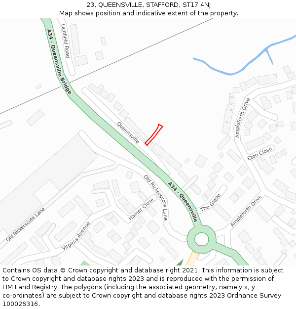 23, QUEENSVILLE, STAFFORD, ST17 4NJ: Location map and indicative extent of plot