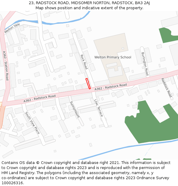 23, RADSTOCK ROAD, MIDSOMER NORTON, RADSTOCK, BA3 2AJ: Location map and indicative extent of plot