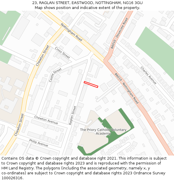 23, RAGLAN STREET, EASTWOOD, NOTTINGHAM, NG16 3GU: Location map and indicative extent of plot