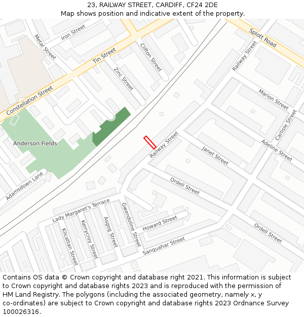 23, RAILWAY STREET, CARDIFF, CF24 2DE: Location map and indicative extent of plot