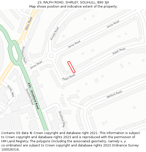 23, RALPH ROAD, SHIRLEY, SOLIHULL, B90 3JX: Location map and indicative extent of plot