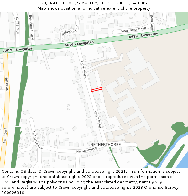 23, RALPH ROAD, STAVELEY, CHESTERFIELD, S43 3PY: Location map and indicative extent of plot