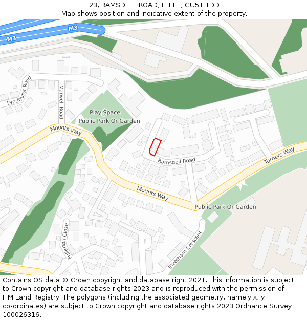 23, RAMSDELL ROAD, FLEET, GU51 1DD: Location map and indicative extent of plot