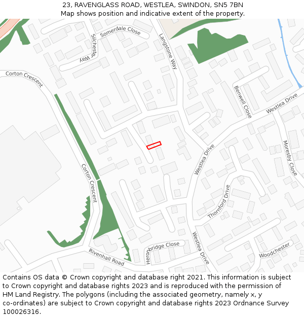 23, RAVENGLASS ROAD, WESTLEA, SWINDON, SN5 7BN: Location map and indicative extent of plot
