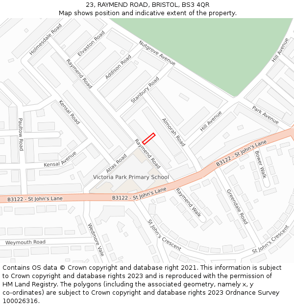 23, RAYMEND ROAD, BRISTOL, BS3 4QR: Location map and indicative extent of plot