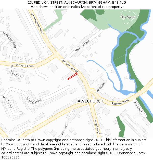 23, RED LION STREET, ALVECHURCH, BIRMINGHAM, B48 7LG: Location map and indicative extent of plot