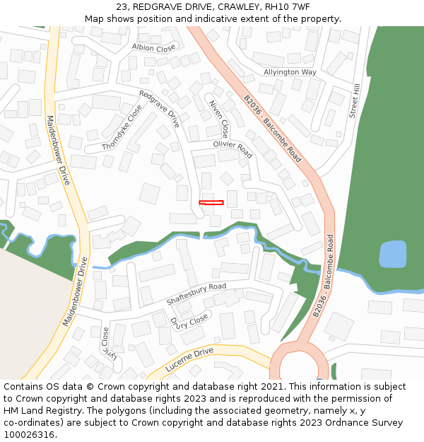 23, REDGRAVE DRIVE, CRAWLEY, RH10 7WF: Location map and indicative extent of plot