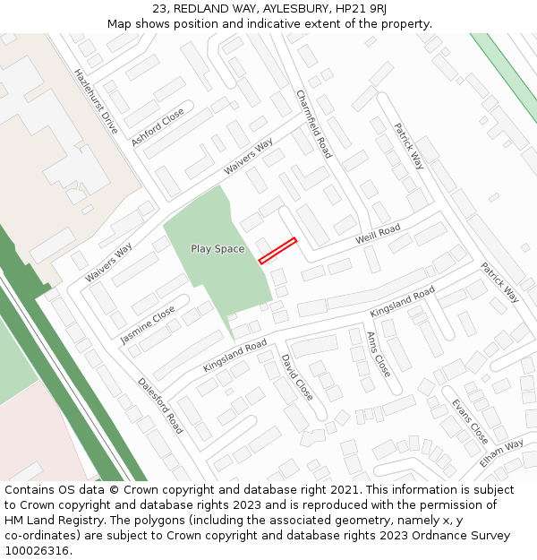 23, REDLAND WAY, AYLESBURY, HP21 9RJ: Location map and indicative extent of plot