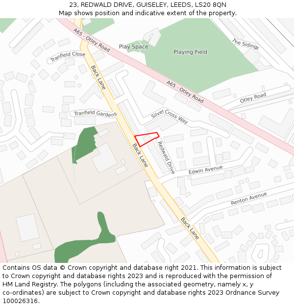 23, REDWALD DRIVE, GUISELEY, LEEDS, LS20 8QN: Location map and indicative extent of plot