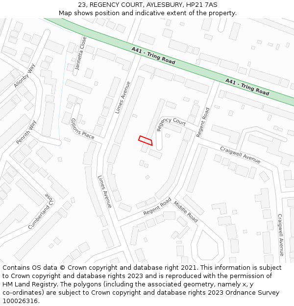 23, REGENCY COURT, AYLESBURY, HP21 7AS: Location map and indicative extent of plot