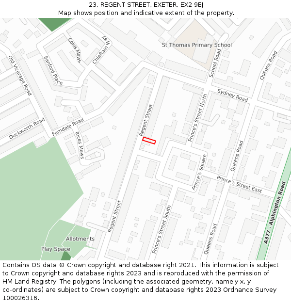 23, REGENT STREET, EXETER, EX2 9EJ: Location map and indicative extent of plot
