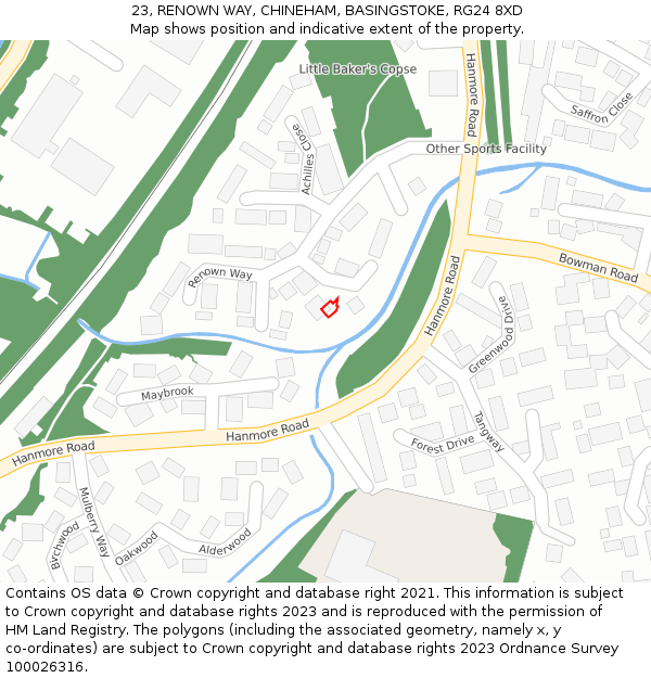 23, RENOWN WAY, CHINEHAM, BASINGSTOKE, RG24 8XD: Location map and indicative extent of plot