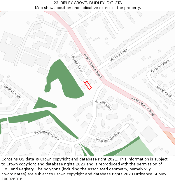 23, RIPLEY GROVE, DUDLEY, DY1 3TA: Location map and indicative extent of plot