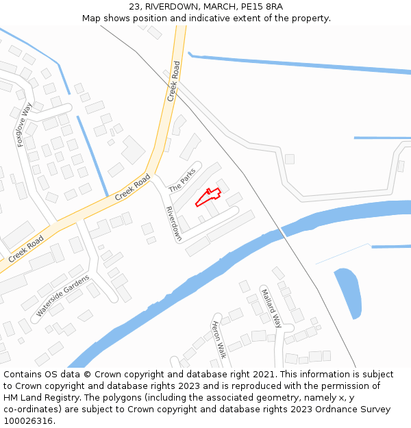 23, RIVERDOWN, MARCH, PE15 8RA: Location map and indicative extent of plot