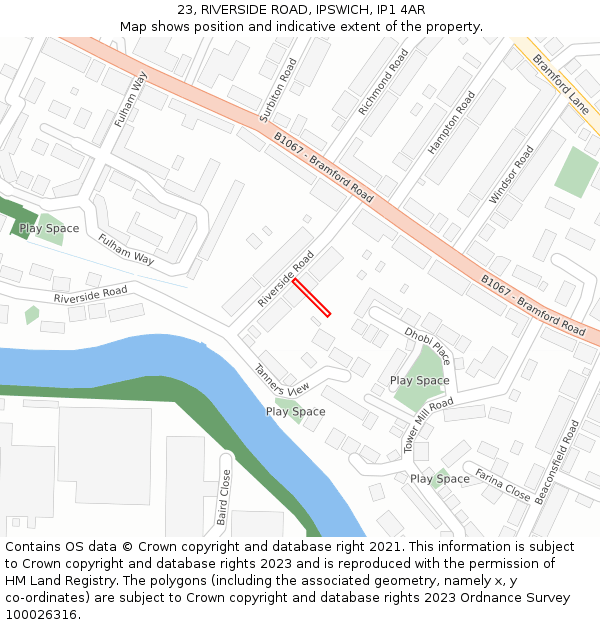 23, RIVERSIDE ROAD, IPSWICH, IP1 4AR: Location map and indicative extent of plot